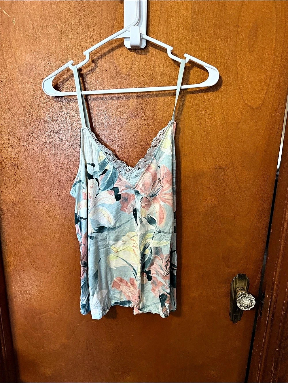Floral Lace Trim Camisole in Blue & Pink Like New